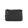Handwoven black sheepskin coin purse with premium leather texture and dual zipper detail - Black