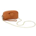 Brown pebble leather long wallet with double zippers and detachable gold chain strap - Earth Yellow With Chain
