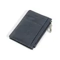 Navy blue lychee leather card holder with multiple slots and silver zipper closure - Sapphire Blue