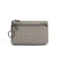 Gray hand-woven sheepskin coin purse with premium zipper and metallic keychain ring - Gray