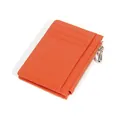 Porte-cartes mince en cuir véritable orange avec texture litchi et poche zippée - Orange