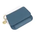 Portefeuille RFID en cuir bleu marine avec texture litchi et porte-clés doré - Aigue-marine