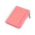 Porte-cartes en cuir rose avec texture litchi, trois fentes et fermeture éclair argentée - Rose Bégonia