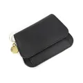 Mini portefeuille en cuir grainé noir avec porte-clés doré et fermeture à rabat - Noir