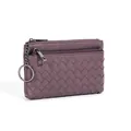 Handwoven purple sheepskin coin purse with double zippers and metal keychain ring - Taro Purple
