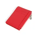 Slim red pebbled leather card holder with three slots and side zipper pocket - Red