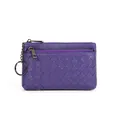 Hand-woven purple sheepskin coin purse with premium zipper and metallic keychain - Purple