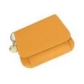 Portefeuille en cuir jaune moutarde avec surpiqûres blanches et porte-clés doré - Jaune