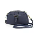 Navy blue lychee grain leather crossbody bag with dual zippers and gold hardware - Royal Blue