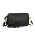 Bolso bandolera en piel de vacuno negra con costuras geométricas blancas en contraste - Negro