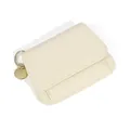 Portefeuille en cuir véritable blanc crème avec grain de litchi et porte-clés doré - Blanc de Lait