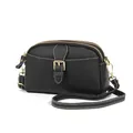 Black pebbled leather crossbody bag with white contrast stitching and gold hardware - Black
