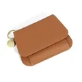 Portefeuille en cuir de vachette marron avec porte-clés doré et pendentif rond - Jaune Terre
