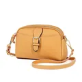 Yellow pebble leather crossbody bag with dual gold zippers and adjustable shoulder strap - Yellow