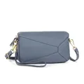 Bolso bandolera de piel gris azulado con diseño de patchwork y herrajes dorados - Azul Denim