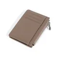 Slim dark khaki leather card holder with vertical slots and side silver zipper - Khaki