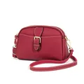 Red lychee grain leather crossbody bag with white contrast stitching and gold zipper - Burgundy