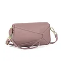 Bolso bandolera de cuero auténtico rosa palo con textura granulada y costuras geométricas - Púrpura de Loto