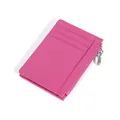Slim rose red genuine leather card holder with litchi texture and silver zipper - Rose Red