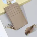 Khaki Kartenetui aus Leder mit 5 Fächern und einem goldenen Reißverschlussfach - Khaki