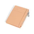 Slim nude pink lychee grain leather card holder with 3 card slots and a silver zipper pocket - Creamy Orange