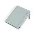 Slim light blue pebbled leather card holder with multiple slots and silver zipper detail - Light Gray
