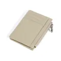 Minimalist beige pebble grain leather card holder with multiple slots and zip pocket - Beige