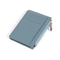 Slim dusty blue pebbled leather card holder with three slots and side zipper pocket - Ultramarine