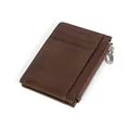 Slim dark brown pebble leather card holder with three card slots and a zipper pocket - Dark Brown