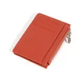 Brick red pebble leather card holder with four slots and zipper pouch for coins - Garnet Red