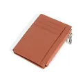 Slim genuine leather card holder in brown with lychee texture and zipper pocket - Earthy Yellow