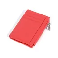Slim red genuine leather card holder with three card slots and silver side zipper - Watermelon red