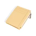 Slim light beige leather card holder with pebbled texture and silver zipper pocket - Apricot Yellow