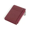 Slim burgundy leather card holder with three slots and side silver zipper pocket - Burgundy