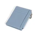 Slim fog blue genuine leather card holder with three card slots and a silver zipper pocket - Violet