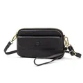 Sac bandoulière en cuir noir grainé avec ferrures dorées et deux sangles amovibles - Noir