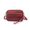 Sac bandoulière en cuir grainé rouge foncé avec garniture dorée et poches zippées - Bordeaux