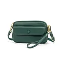 Sac bandoulière en cuir vert foncé avec motif litchi, zip doré et bandoulière amovible - Vert Foncé