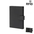 Slim black litchi leather passport wallet with RFID blocking and snap button closure - Black