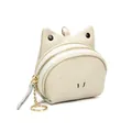 Mini portamonete carino in pelle crema a forma di animale con portachiavi dorato - Bianco avorio
