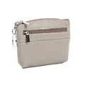 Schlanke Mini-Geldbörse aus echtem Leder mit Kieselmaserung in Khaki-Beige - Cremegrau