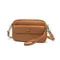 Brown lychee grain leather crossbody bag with gold hardware and removable strap - Khaki/Earth Yellow