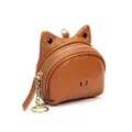 Mini portamonete in pelle caramello con orecchie di animali e portachiavi dorato - Giallo ocra