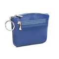 Kleiner blauer Leder-Geldbeutel mit Litschi-Muster, silbernem Reißverschluss und Ring - Hellkönigsblau