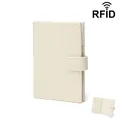Slim cream leather RFID passport wallet for men and women with pebble grain texture - Off-white