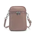 Dusty rose leather crossbody phone bag with pebble texture and adjustable shoulder strap - Lotus Purple