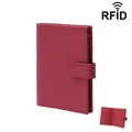 Slim rose red leather passport wallet with RFID blocking and pebble texture detail - Burgundy