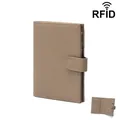 Slim light brown lychee grain leather passport wallet with RFID blocking and button closure - Khaki