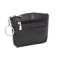 Minimalistisches schwarzes Leder-Mini-Portemonnaie mit silbernem Schlüsselanhänger - Schwarz