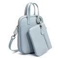 Light blue lychee pattern leather crossbody bag set with small pouch and silver hardware - Alice Blue